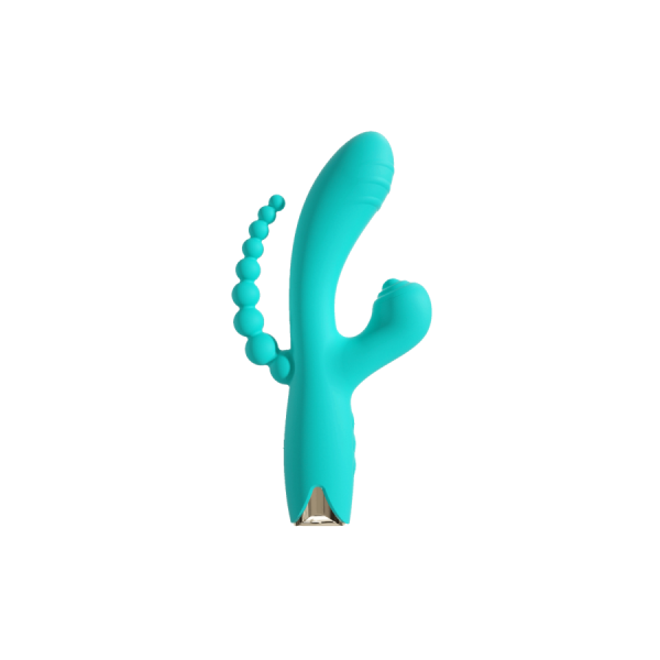 Vibromasseur triple stimulation USB turquoise Snappy Bunny 